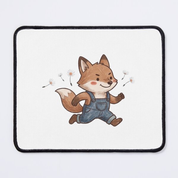Item preview, Cute Little Fox Running in Denim Overalls with Dandelion Fluff Illustration designed and sold by TaiwanMemory.