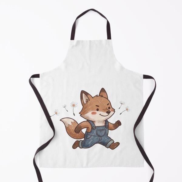 Item preview, Cute Little Fox Running in Denim Overalls with Dandelion Fluff Illustration designed and sold by TaiwanMemory.