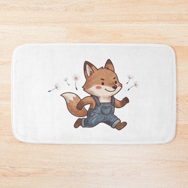 Item preview, Cute Little Fox Running in Denim Overalls with Dandelion Fluff Illustration designed and sold by TaiwanMemory.