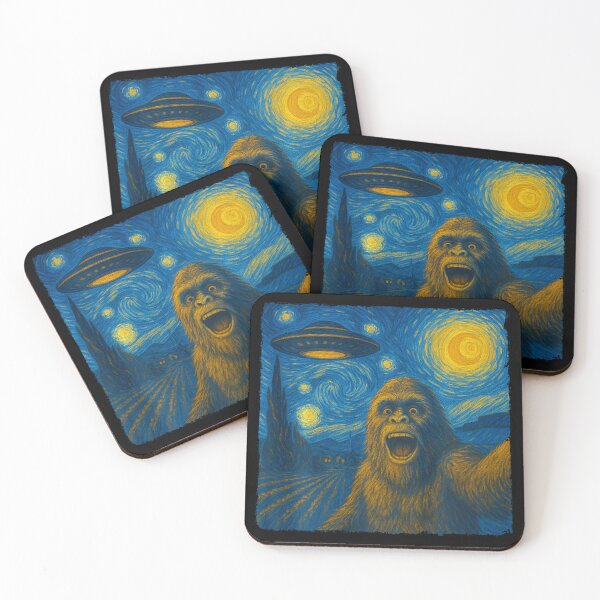 Item preview, Bigfoot Selfie with UFO Starry Night Van Gogh Men Women Kid  designed and sold by Littermin.