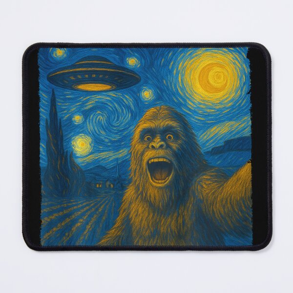 Item preview, Bigfoot Selfie with UFO Starry Night Van Gogh Men Women Kid designed and sold by Littermin.