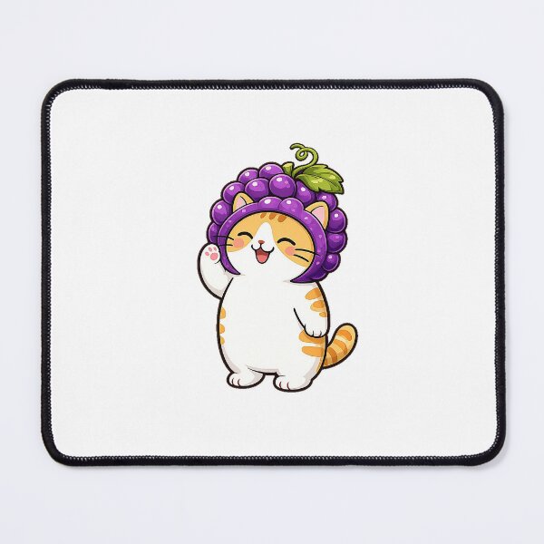 Item preview, Cute Orange Cat Wearing Grape Hat Kawaii Purple Fruit Ginger Kitty Illustration designed and sold by NoopnyangStudio.