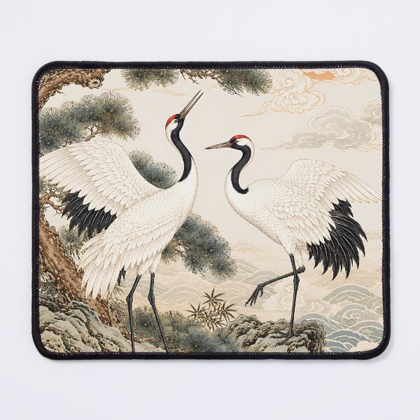 Item preview, Traditional Korean Married Crane Pair Illustration | Folk Art Bird Design designed and sold by K-Tradition.