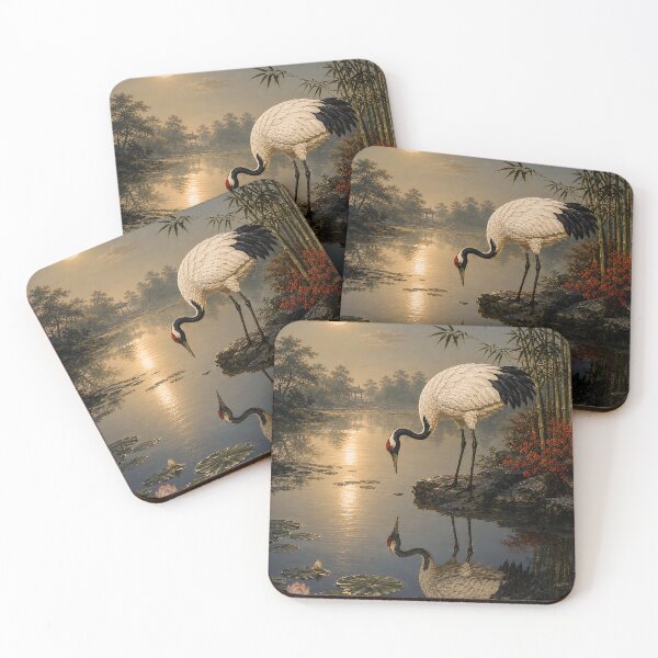 Item preview, Moonlit Crane by the Lake – Korean Minhwa Night Landscape designed and sold by K-Tradition.