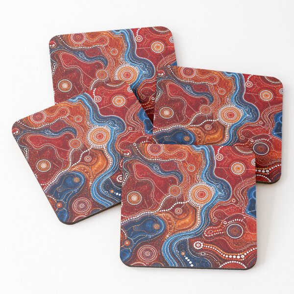 Item preview, Aboriginal Inspired Dot Art - Blue Water Paths And Crimson Lava designed and sold by GrinGalore.