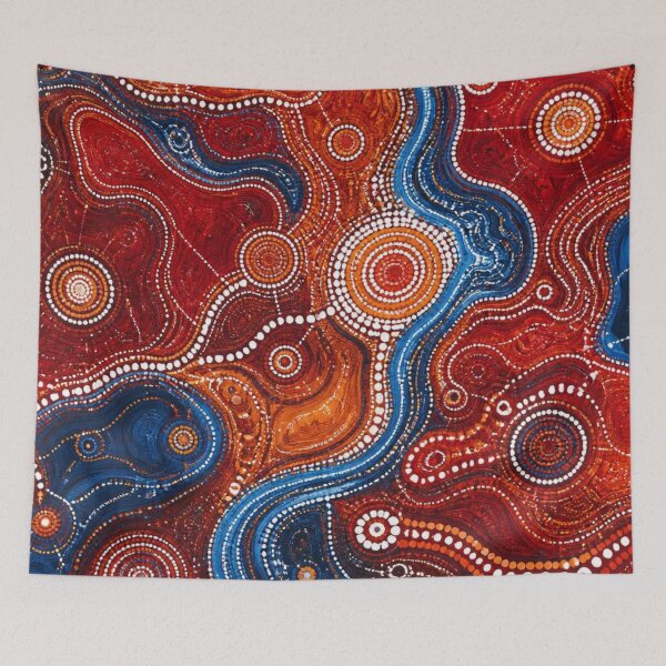 Item preview, Aboriginal Inspired Dot Art - Blue Water Paths And Crimson Lava designed and sold by GrinGalore.