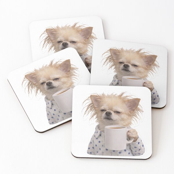 Item preview, Tired Dog in Pajamas with Coffee Mug – Sleepy Puppy Not Ready for Morning Sticker designed and sold by Mustangana.