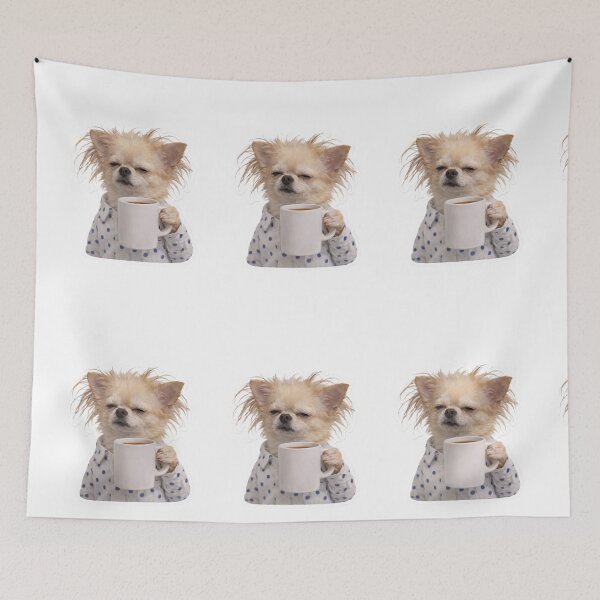 Item preview, Tired Dog in Pajamas with Coffee Mug – Sleepy Puppy Not Ready for Morning Sticker designed and sold by Mustangana.