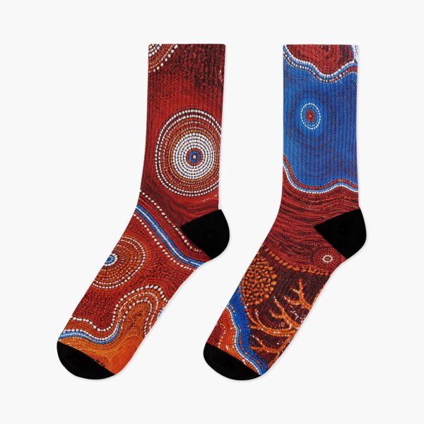 Item preview, Aboriginal Inspired Dot Art - Crimson Lava Blue Water Hubs designed and sold by GrinGalore.