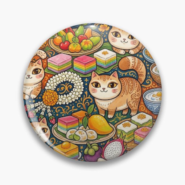 Item preview, Cute Cats and Tropical Fruit Feast Pattern designed and sold by Iampoji.