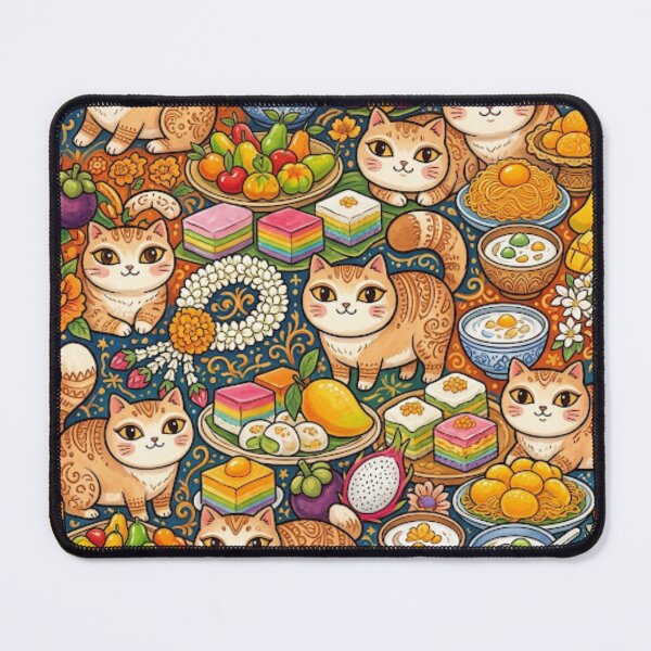 Item preview, Cute Cats and Tropical Fruit Feast Pattern designed and sold by Iampoji.