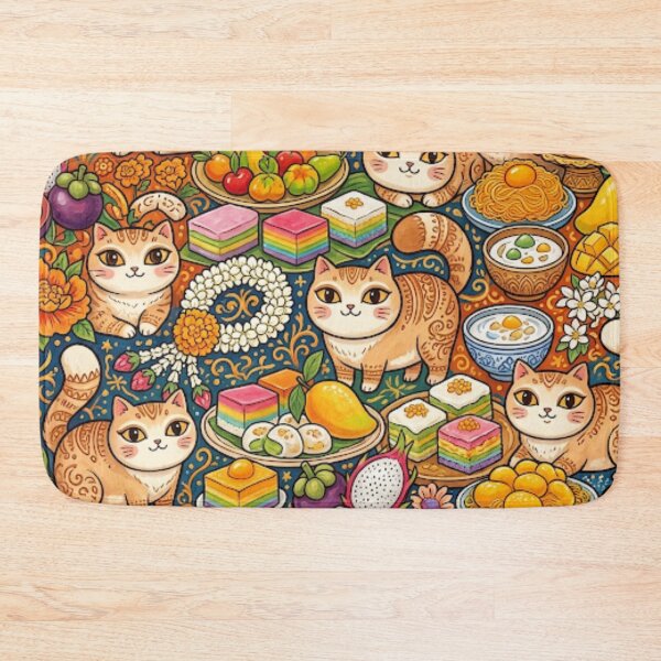 Item preview, Cute Cats and Tropical Fruit Feast Pattern designed and sold by Iampoji.