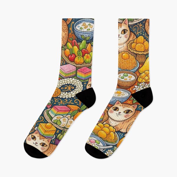 Item preview, Cute Cats and Tropical Fruit Feast Pattern designed and sold by Iampoji.
