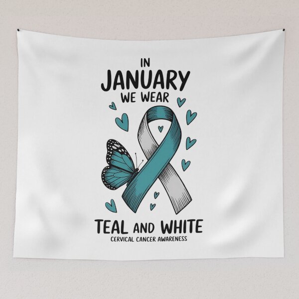 Item preview, In January We Wear Teal And White Cervical Cancer Awareness designed and sold by sailorjessiArt.