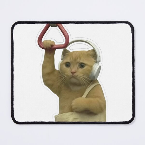 Item preview, Scared Cat Holding Subway Handle – Anxious Commuter Kitten Sticker designed and sold by Mustangana.