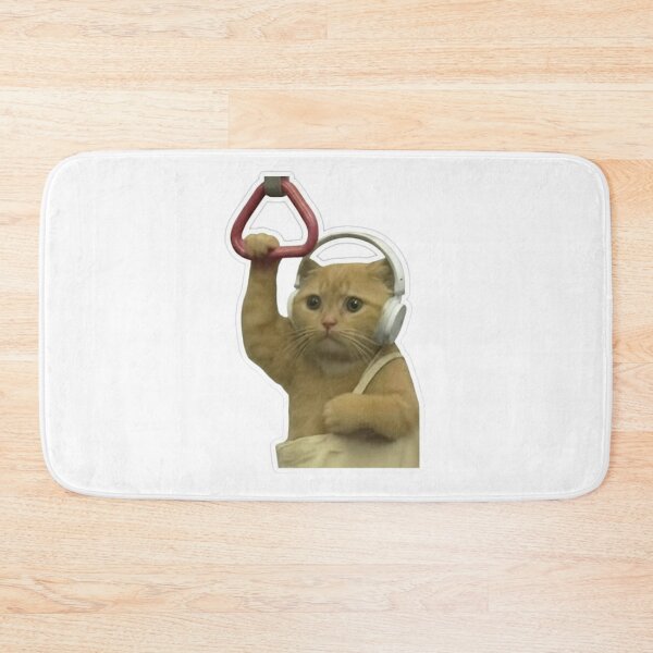 Item preview, Scared Cat Holding Subway Handle – Anxious Commuter Kitten Sticker designed and sold by Mustangana.