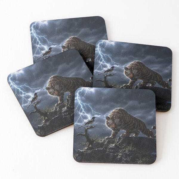 Item preview, Korean Minhwa Tiger Standing on a Mountain Rock During a Lightning Storm designed and sold by K-Tradition.