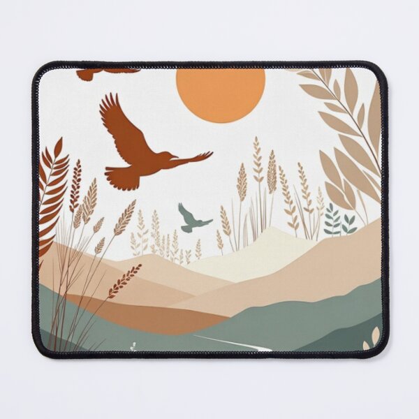 Item preview, Boho Flying Birds Landscape | Retro River Sunset Nature Illustration designed and sold by GalleryPeak.