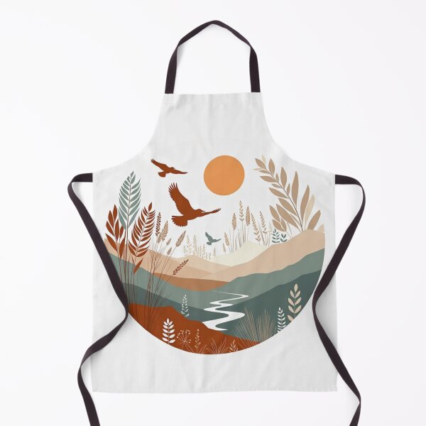 Item preview, Boho Flying Birds Landscape | Retro River Sunset Nature Illustration designed and sold by GalleryPeak.