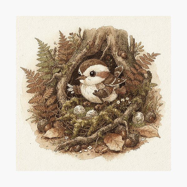 Item preview, Wren Folk Rocking a Moss Cradle designed and sold by PictorialWhimsy.