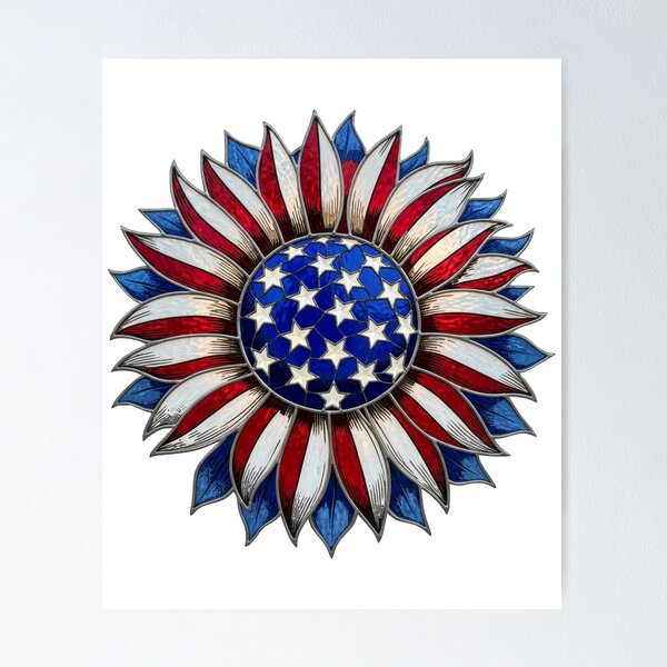 Item preview, Patriotic Sunflower PNG, Faux Stained Glass Sunflower Design, American Flag Floral, Fourth of July Graphic, USA Flower PNG designed and sold by TheGingerEffect.