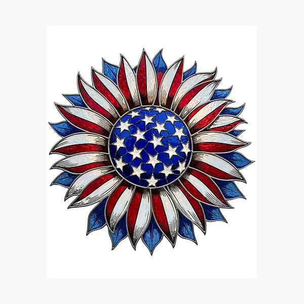 Item preview, Patriotic Sunflower PNG, Faux Stained Glass Sunflower Design, American Flag Floral, Fourth of July Graphic, USA Flower PNG designed and sold by TheGingerEffect.