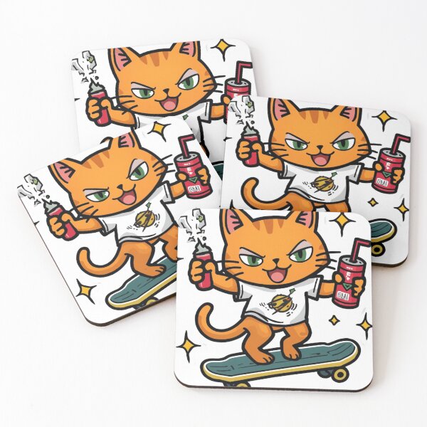 Item preview, Radical Skater Cat with Energy Drink and Flare designed and sold by redblink store.