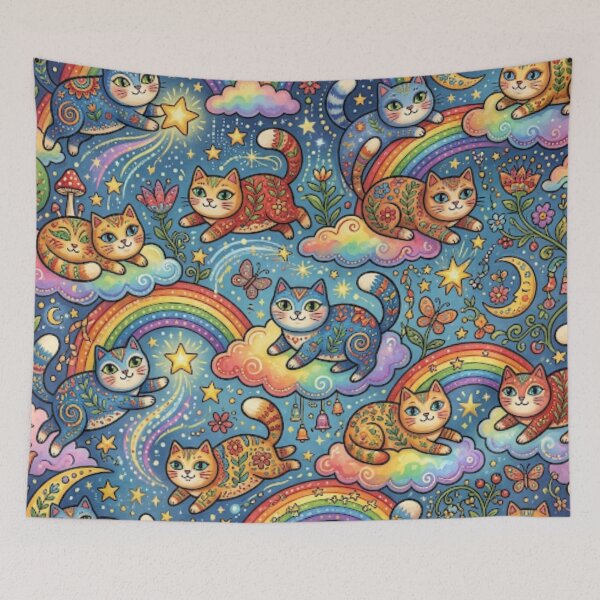 Item preview, Rainbow Cat Dreamscape Pattern designed and sold by Iampoji.