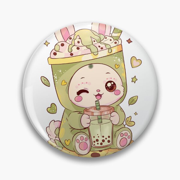 Item preview, Kawaii matcha boba bunny – cute pastel bubble tea bunny designed and sold by StudioPeachPop.