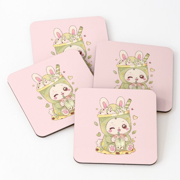 Item preview, Kawaii matcha boba bunny – cute pastel bubble tea bunny designed and sold by StudioPeachPop.