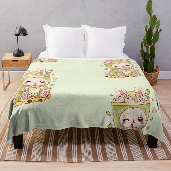 Item preview, Kawaii matcha boba bunny – cute pastel bubble tea bunny designed and sold by StudioPeachPop.