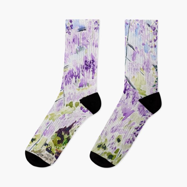 Aperçu de l'œuvre Tunnel de glycine violette dans une aquarelle de RHS Wisley créée et vendue par ColorandColor.