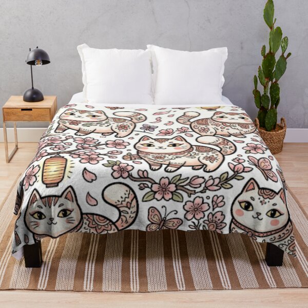 Item preview, Cute Japanese Sakura Cat Pattern designed and sold by Iampoji.