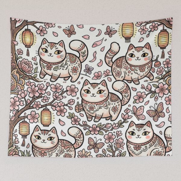 Item preview, Cute Japanese Sakura Cat Pattern designed and sold by Iampoji.