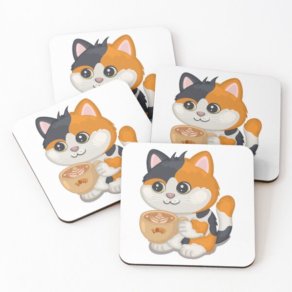 Item preview, Cute Calico Cat Drinking Latte Coffee Art designed and sold by Eowcat.