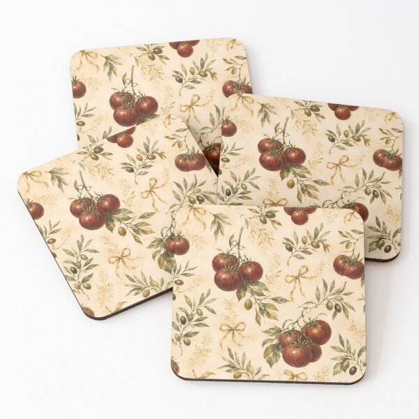 Item preview, Rustic Tuscan Tomato and Olive Branch Vintage Botanical Pattern designed and sold by BeataPrint.