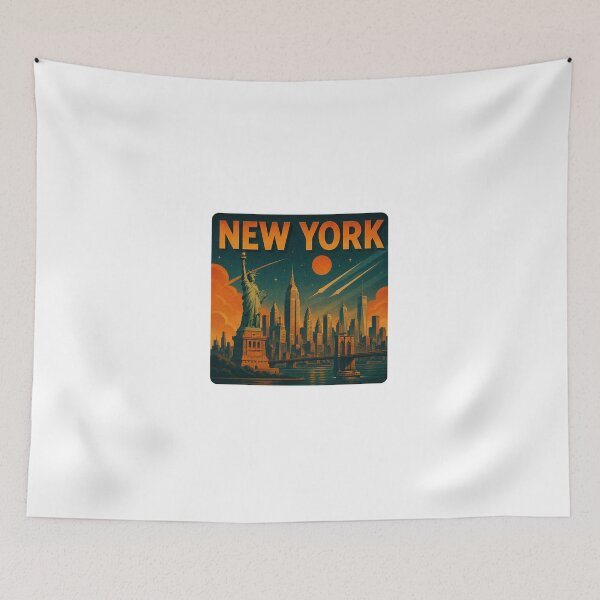 Item preview, New York Retro Futuristic Poster | New York City Art | New York Vintage Design | New York Sci-Fi Style | New York Travel Poster | New York Illustration | New York Architecture | New York Aesthetic designed and sold by Patternomania.