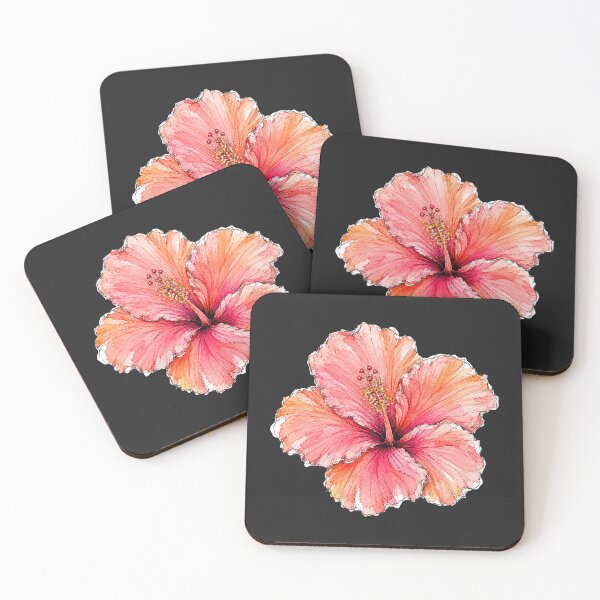 Item preview, Coral Hibiscus Ink Sketch | Tropical Watercolor Botanical Art designed and sold by ColorSplash123.
