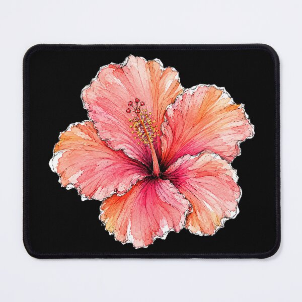 Item preview, Coral Hibiscus Ink Sketch | Tropical Watercolor Botanical Art designed and sold by ColorSplash123.