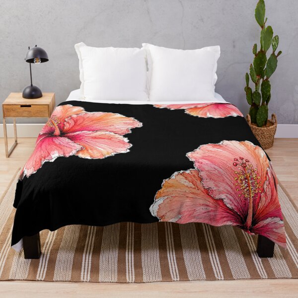 Item preview, Coral Hibiscus Ink Sketch | Tropical Watercolor Botanical Art designed and sold by ColorSplash123.