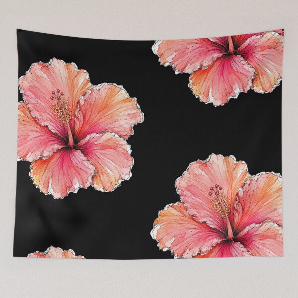 Item preview, Coral Hibiscus Ink Sketch | Tropical Watercolor Botanical Art designed and sold by ColorSplash123.