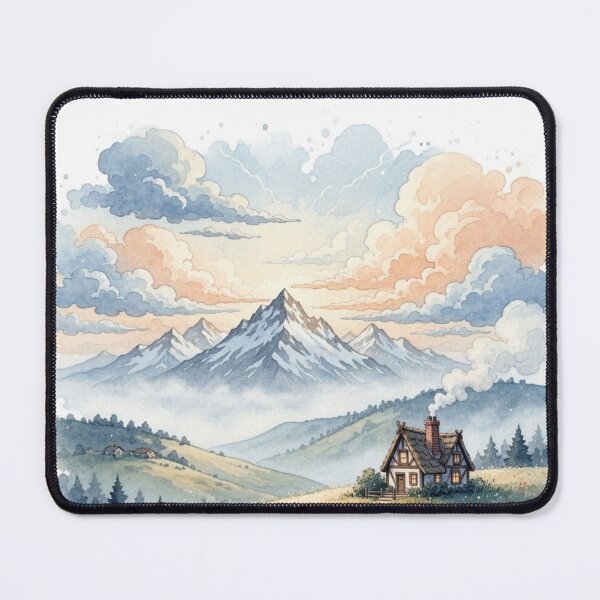 Item preview, Mountain Cottage Dreams – Watercolor Cabin Landscape in the Mountains designed and sold by digital.stickerperso.com.