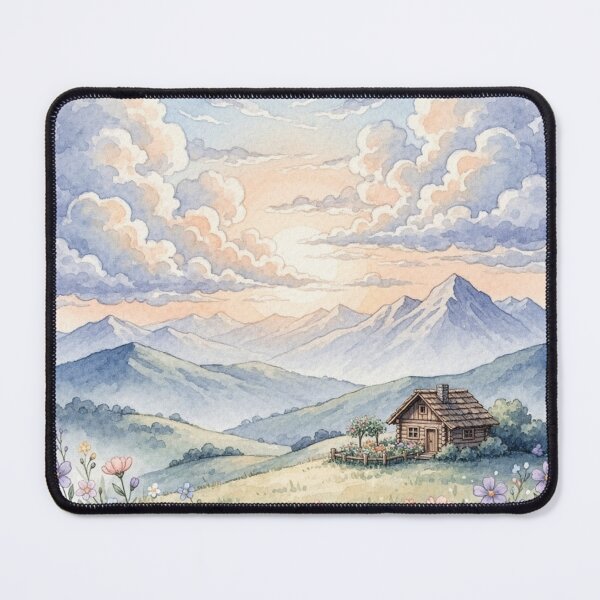Item preview, Mountain Cottage Dreams – Watercolor Cabin Landscape in the Mountains designed and sold by digital.stickerperso.com.
