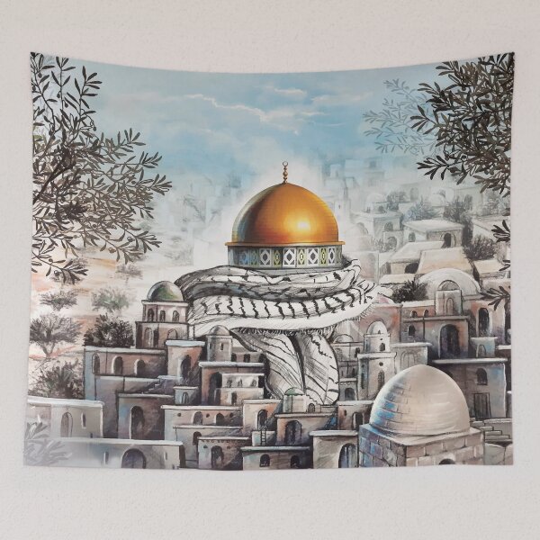 Item preview, Jerusalem Capital of Palestine Dome of the Rock Old City Al Aqsa Drawing designed and sold by Hurriyyatee.
