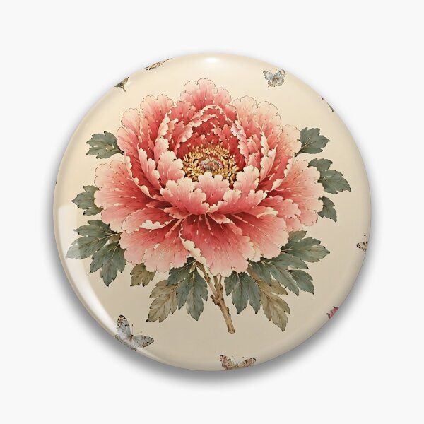 Item preview, Centered Red Peony with Corner Peonies, Songbirds & Butterflies Pattern | Korean Minhwa Folk Art Design designed and sold by K-Tradition.