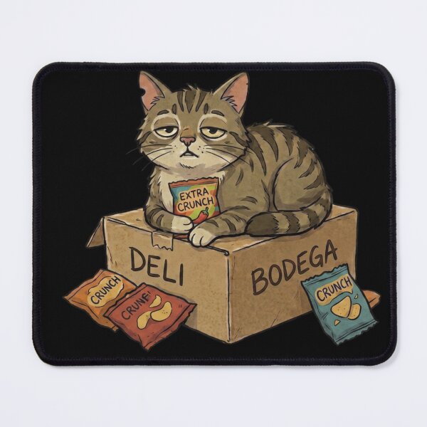 Item preview, Bodega Cat Sitting on Deli Box with Chips Snack designed and sold by VintryOff.