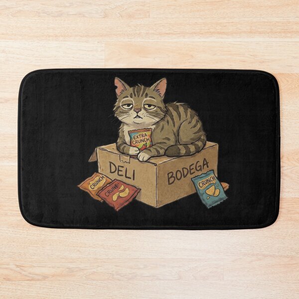 Item preview, Bodega Cat Sitting on Deli Box with Chips Snack designed and sold by VintryOff.