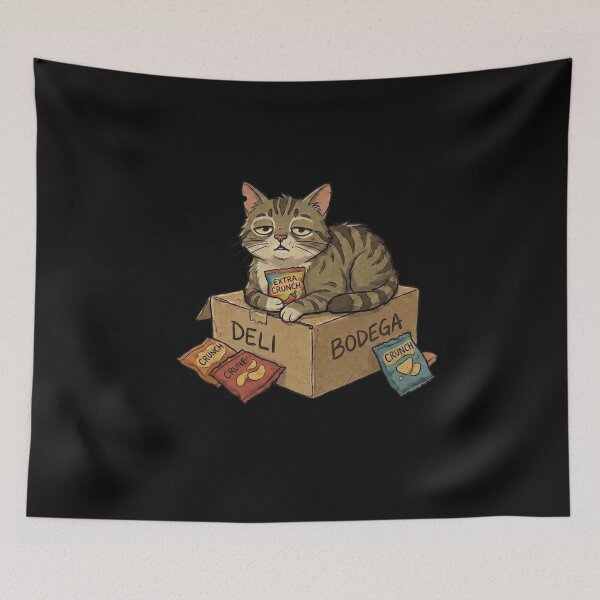 Item preview, Bodega Cat Sitting on Deli Box with Chips Snack designed and sold by VintryOff.