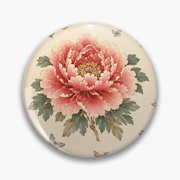 Item preview, Centered Pink Peony with Corner Peonies, Songbirds & Butterflies Pattern | Korean Minhwa Folk Art Design designed and sold by K-Tradition.