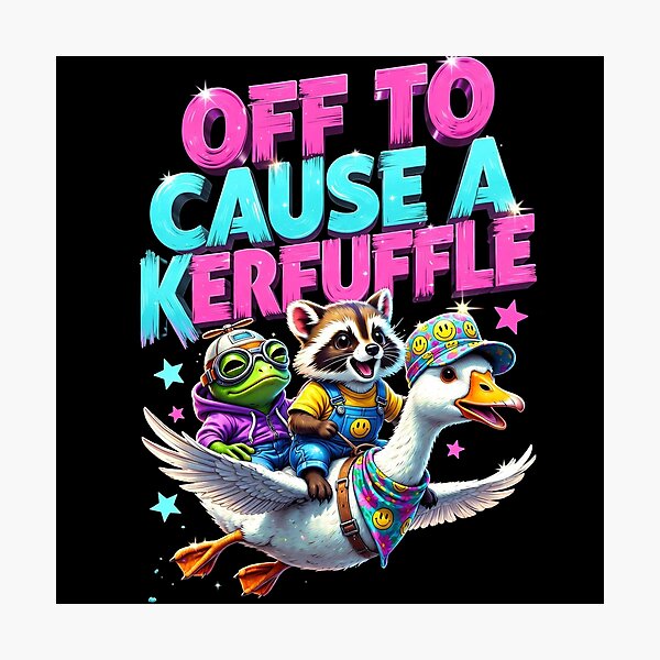 Item preview, Off To Cause A Kerfuffle Funny Animal Graphic, Cute Raccoon Goose Typography, Retro Y2K Graphic designed and sold by Keingdesign.